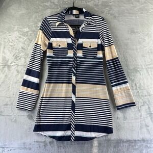 NEW Ultra Flirt Casual Shirt Dress Women's L Blue Roll Tab Sleeves Pockets.